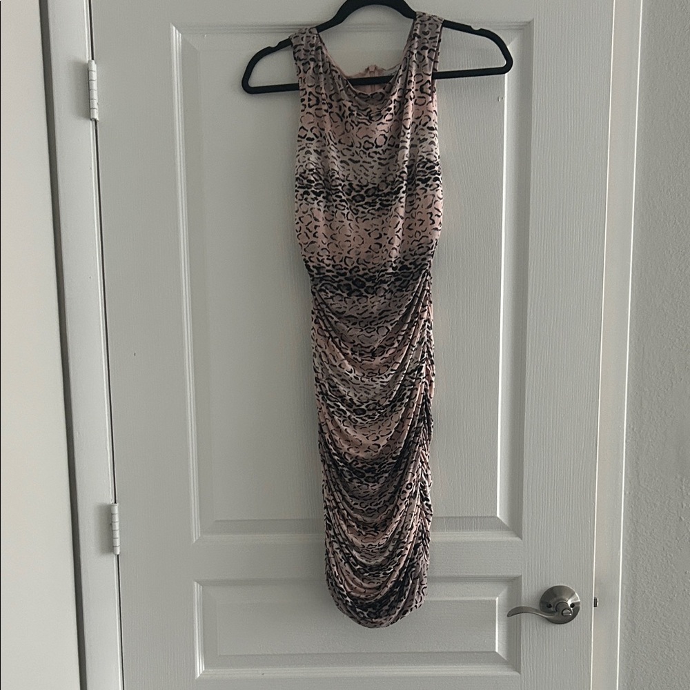 Cache Pink and Black Patterned Midi Dress